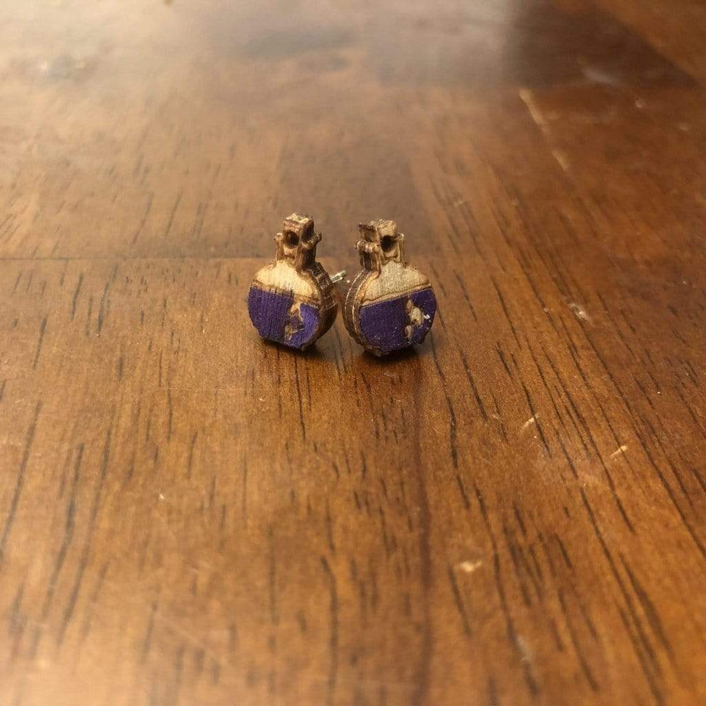 Mad Scientist Potion Bottle Wooden Dangle Earrings | Fantasy Jewelry