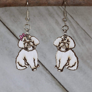 Maltipoo Wooden Earrings | Dog Lover Pet Jewelry
