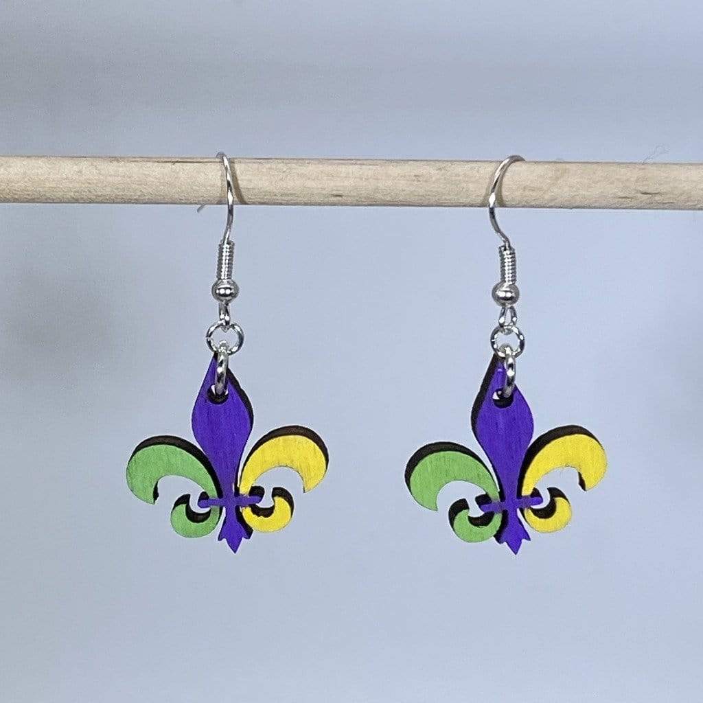 Mardi Gras Fleur-de-Lis Wooden Earrings | New Orleans Jewelry