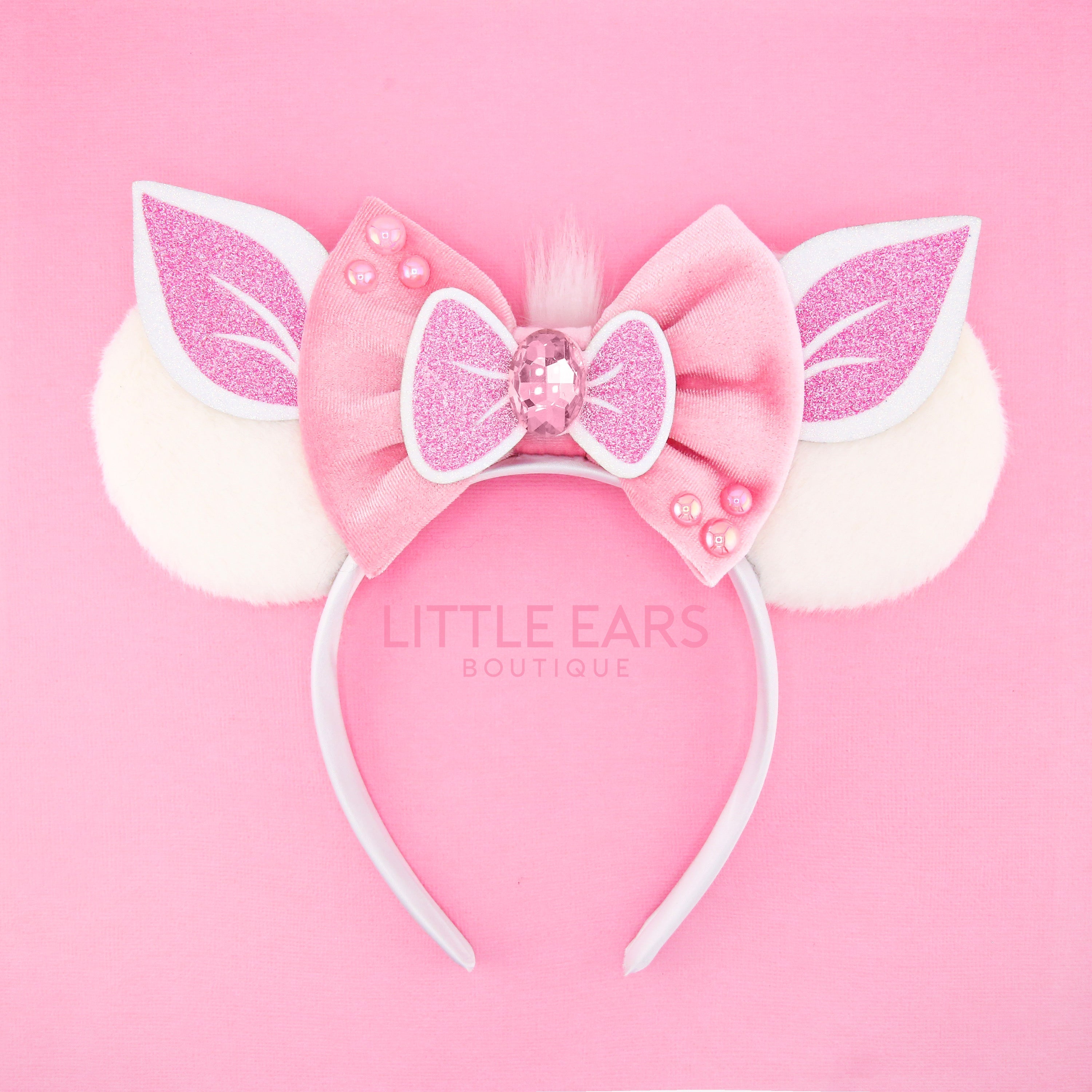 White cat inspired handmade theme park ears by Little Ears Boutique
