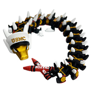 Full length Marine Corps articulated dragon with USMC cover and crayon tail