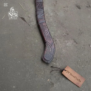 Handmade Viking Double-Bit Carbon Steel Axe with Norse Rune Etching and Engraved Hardwood Handle