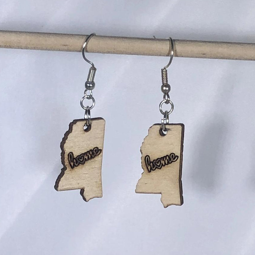 Mississippi State Wooden Dangle Earrings | State Pride Jewelry