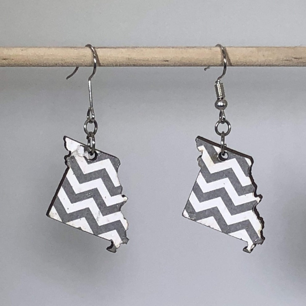 Missouri Chevron Wooden Dangle Earrings | State Jewelry