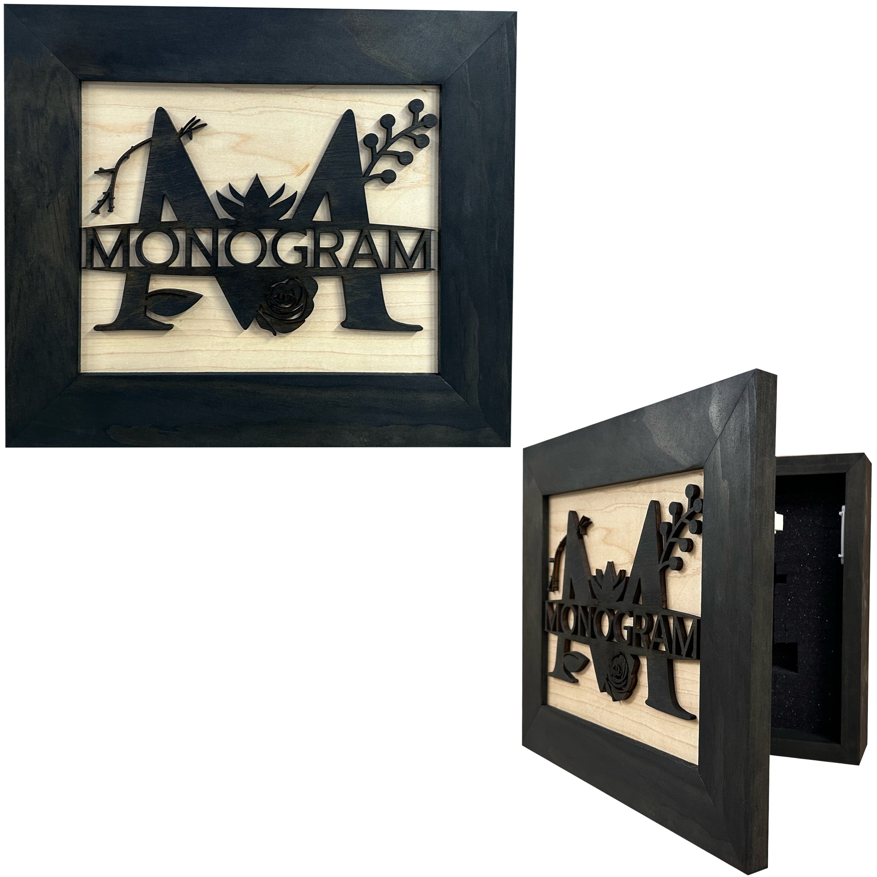 Customizable Split Letter Last Name Monogram - Hidden Gun Storage Wall Decor - Hidden Gun Shelf - Quick Access Concealment Shelf - Secure & Discreet Weapon Hiding Furniture