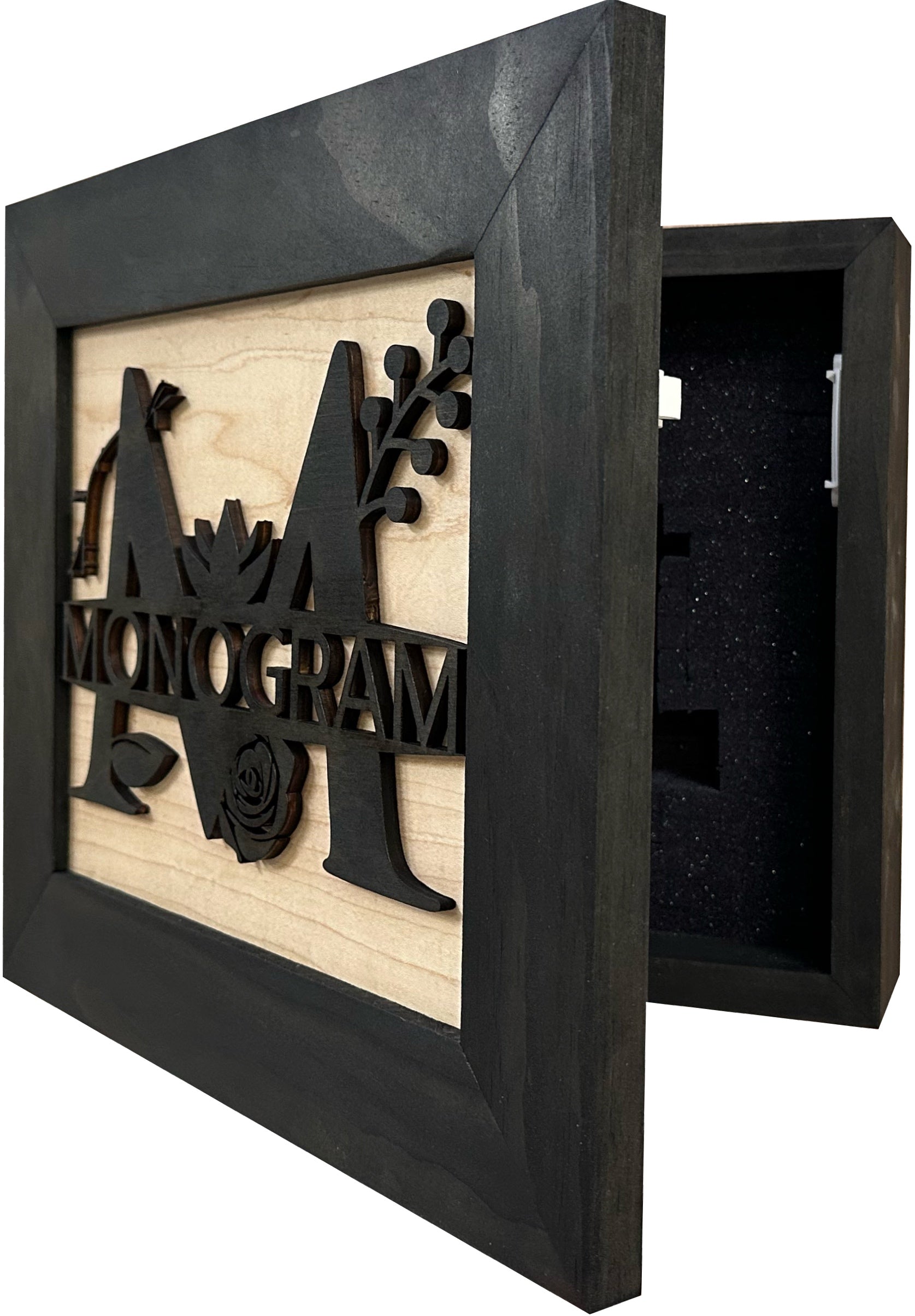 Customizable Split Letter Last Name Monogram - Hidden Gun Storage Wall Decor - Hidden Gun Shelf - Quick Access Concealment Shelf - Secure & Discreet Weapon Hiding Furniture
