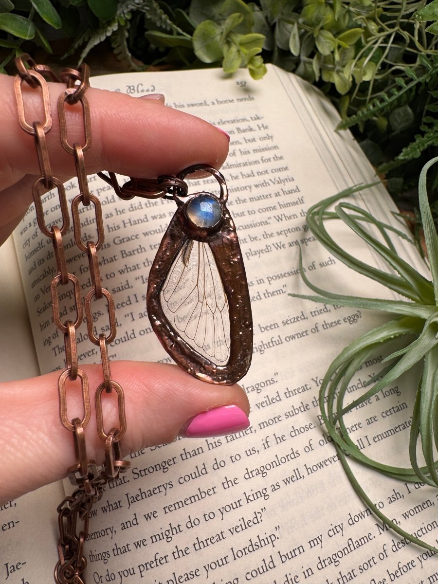 Moonstone and Cicada Wing Necklace