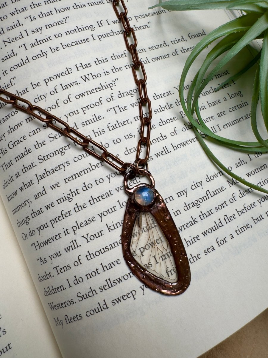 Moonstone and Cicada Wing Necklace