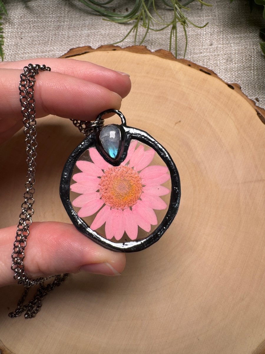 Moonwillow- Moonstone and Flower Necklace