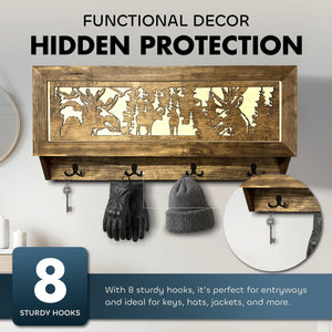 Moose Hunting Hidden Gun Storage Coat Rack Concealment Shelf with Hooks for Coats, Bags, & Hats
