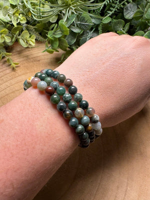 Moss Agate Beaded Bracelet with 6mm Beads