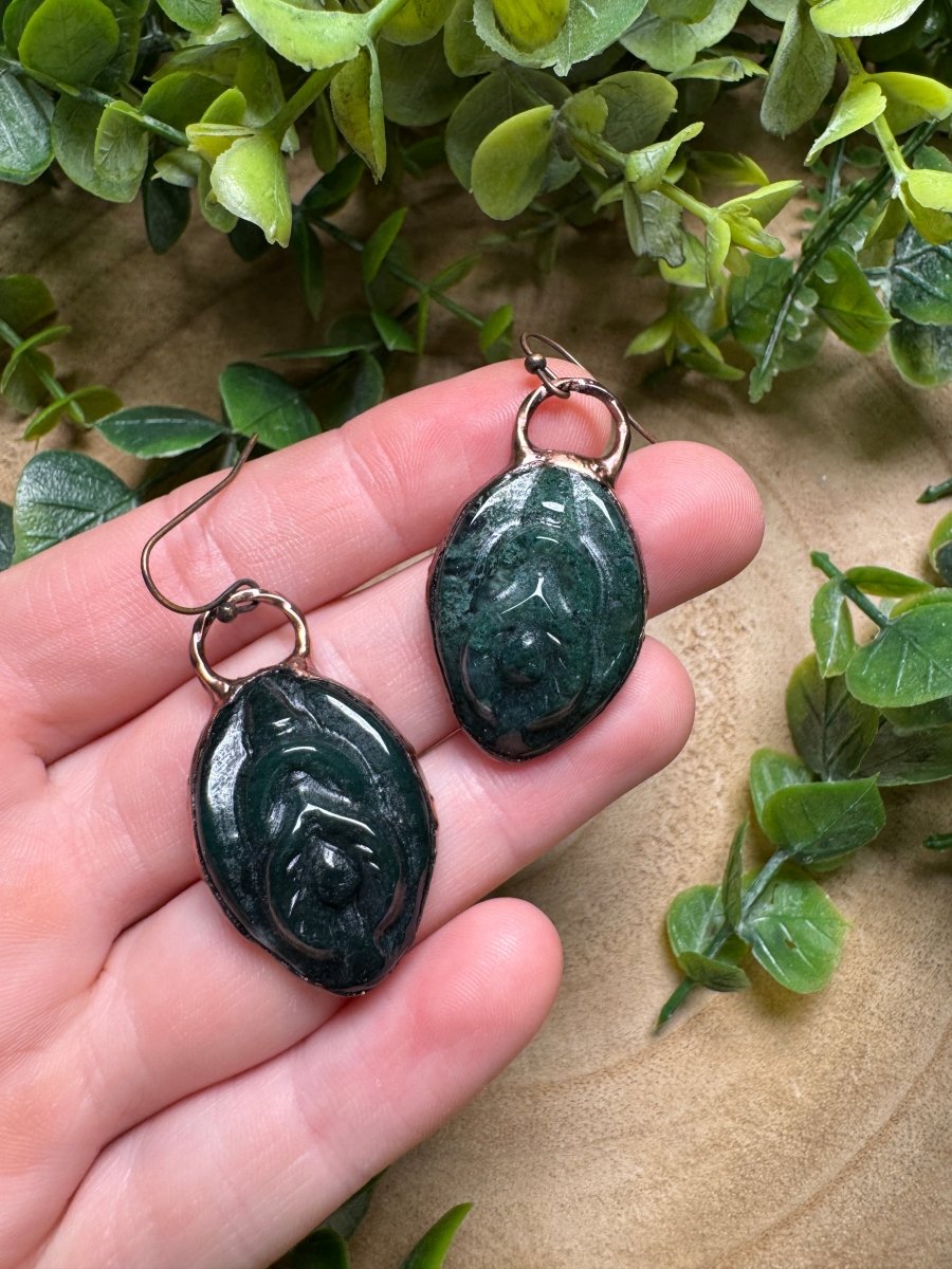 Moss Agate Yoni Earrings