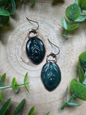 Moss Agate Yoni Earrings