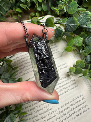 Mummified Lizard and Green Amethyst Necklace
