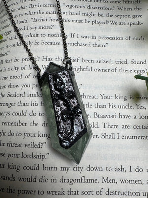 Mummified Lizard and Green Amethyst Necklace