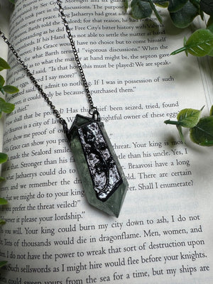 Mummified Lizard and Green Amethyst Necklace