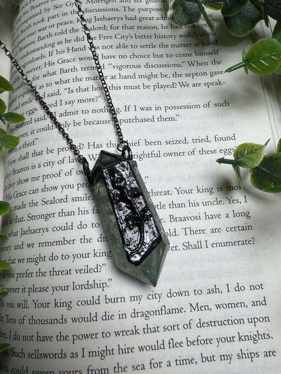 Mummified Lizard and Green Amethyst Necklace