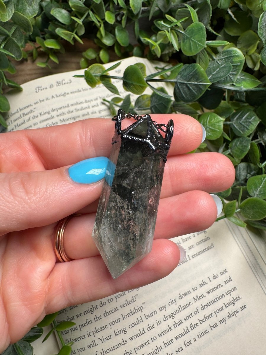 Mummified Lizard and Green Amethyst Necklace