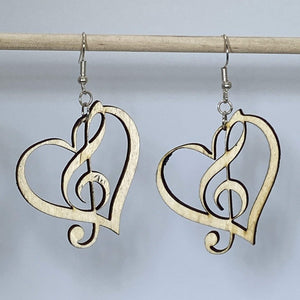 Treble Clef Heart Wooden Dangle Earrings | Music Lover Jewelry
