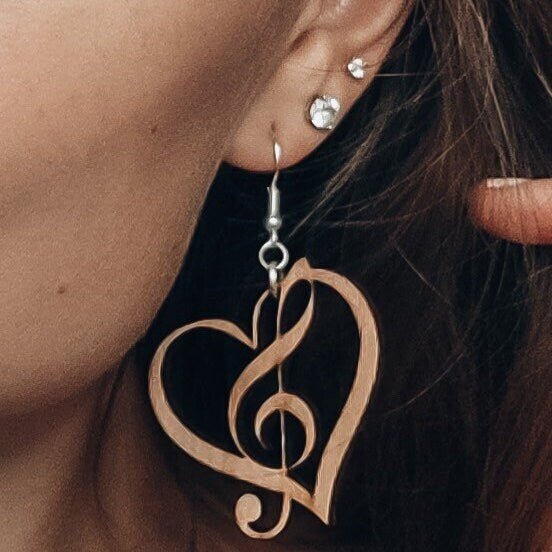 Treble Clef Heart Wooden Dangle Earrings | Music Lover Jewelry
