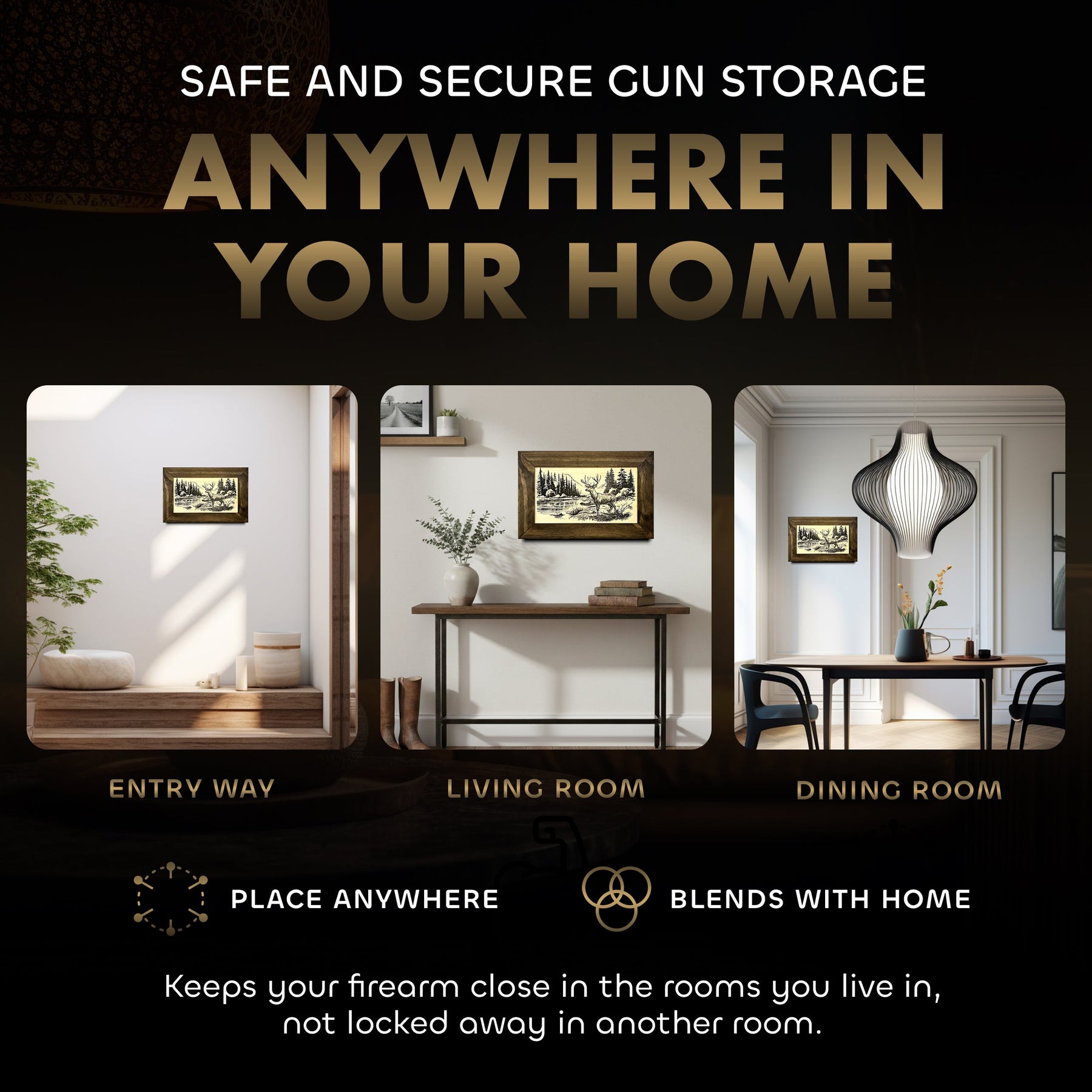 Deer Stream Buck Mountains Gun Concealment Furniture - Handcrafted Hidden Gun Storage Wall Decor - Hidden Safe Furniture with Magnetic Lock for Quick Access & Storage