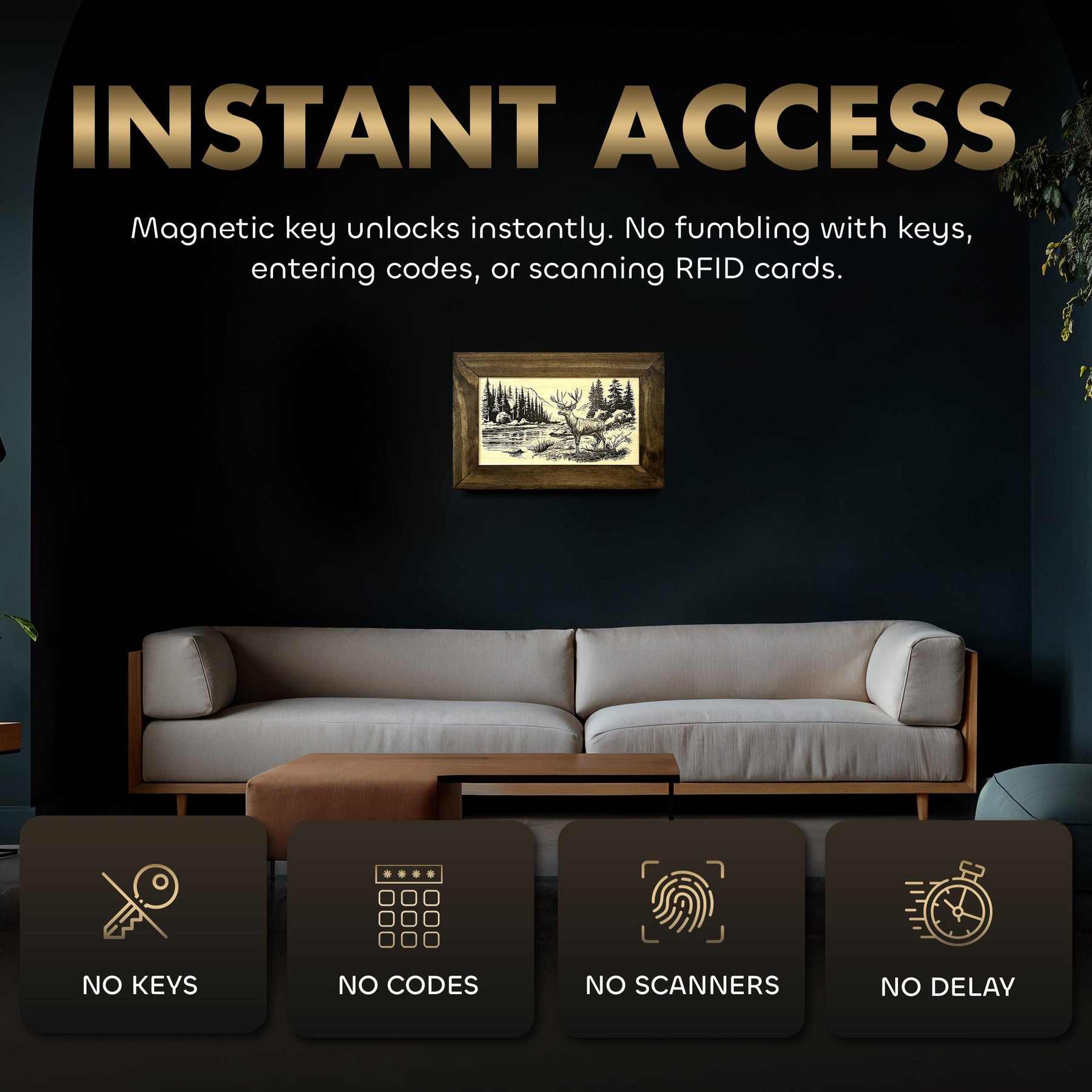 Deer Stream Buck Mountains Gun Concealment Furniture - Handcrafted Hidden Gun Storage Wall Decor - Hidden Safe Furniture with Magnetic Lock for Quick Access & Storage