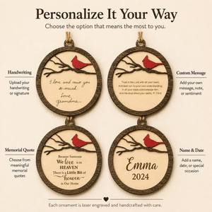Personalized Cardinal Ornament with Handwriting or Custom Quote