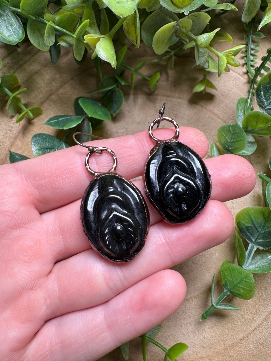 Obsidian Yoni Earrings