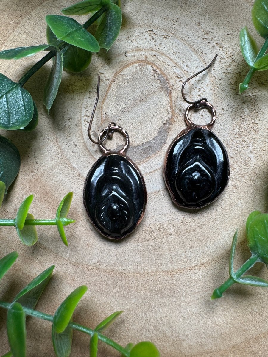 Obsidian Yoni Earrings