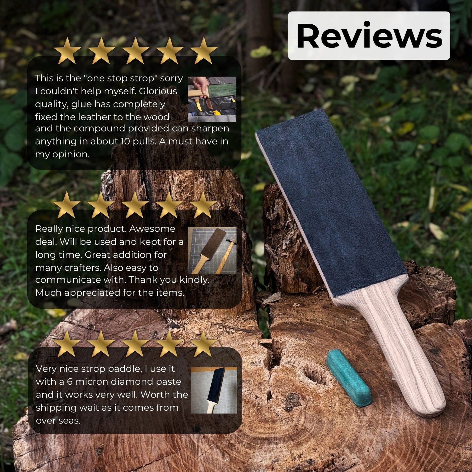 One-Sided Leather Strop For Knife Sharpening & Polishing Compound