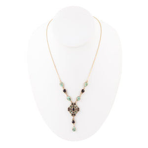 Barcelona Black Onyx and Blue Turquoise Golden Y-Necklace