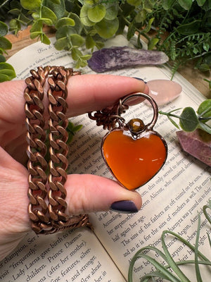 Orange Agate Heart and Tigers Eye Necklace