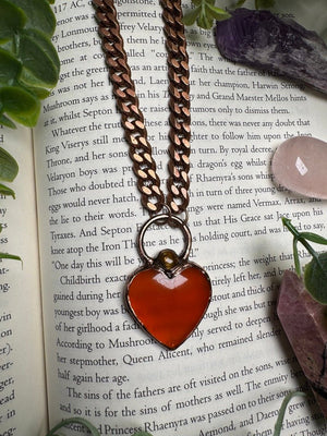 Orange Agate Heart and Tigers Eye Necklace
