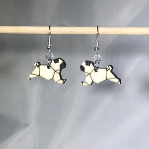 Origami Pug Wooden Dangle Earrings | Dog Lover Jewelry