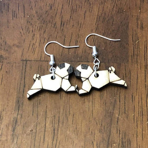 Origami Pug Wooden Dangle Earrings | Dog Lover Jewelry