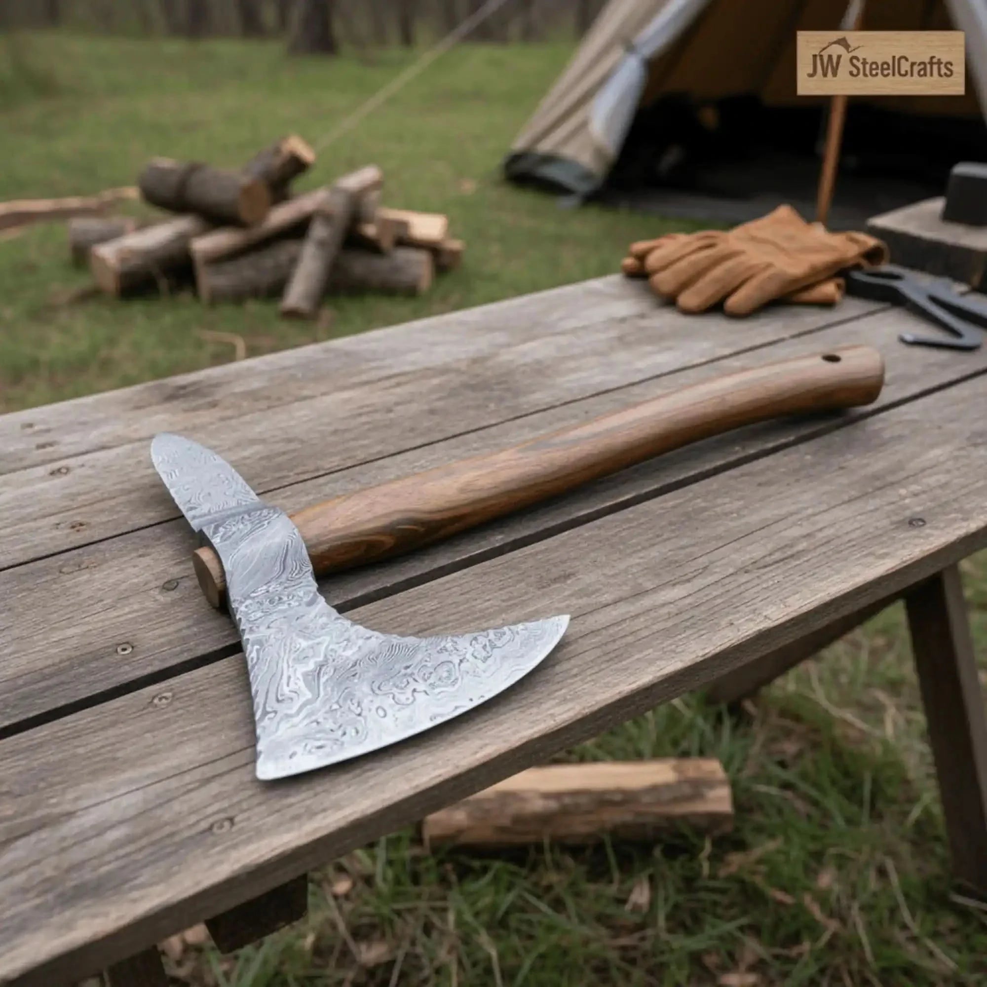 Traditional Scandinavian Bearded Axe with Hardwood Handle by JW SteelCrafts, handmade axe main product photo