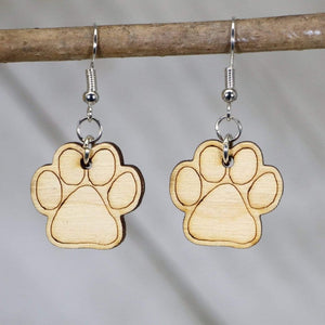Paw Print Wooden Dangle Earrings | Pet Lover Jewelry