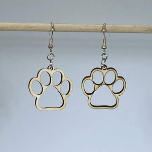 Paw Print Cutout Wooden Earrings | Dog Lover Pet Jewelry