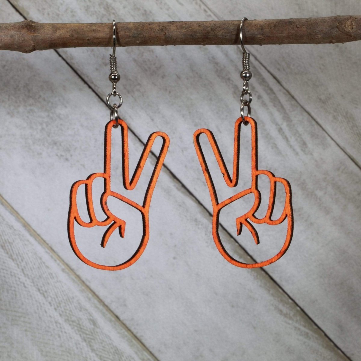 Peace Sign Hand Wooden Earrings | Hippie Boho Jewelry