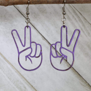 Peace Sign Hand Wooden Earrings | Hippie Boho Jewelry