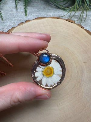 Peonella- Labradorite and Flower Necklace