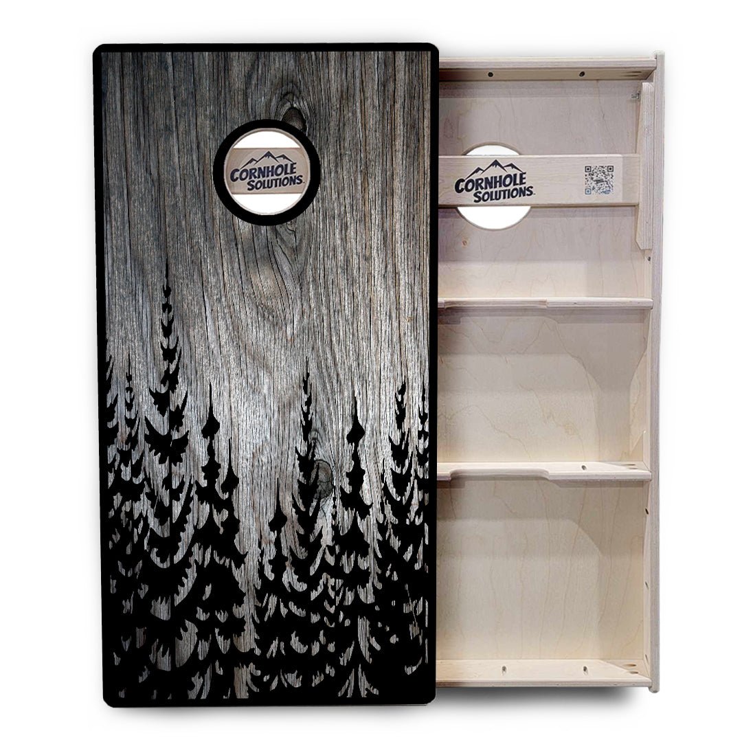 Greyscale Pine Trees Cornhole Boards – Tournament Series