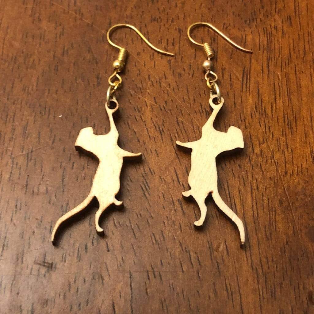 Hanging Cat Wooden Dangle Earrings | Cute Cat Jewelry