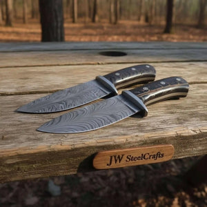 Bowie Knife Feather Damascus Blade Pinecone Handle Fixed Blade Hunting Knife by JW SteelCrafts
