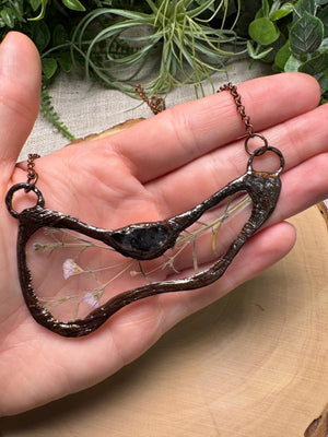 Quartz Diamond and Dried Flower Necklace