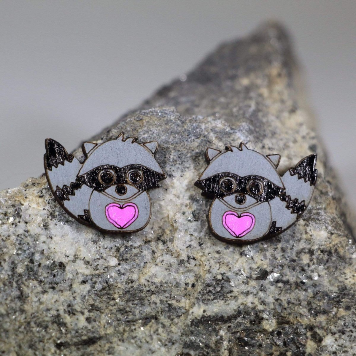 Raccoon Wooden Earrings | Cute Woodland Animal Jewelry
