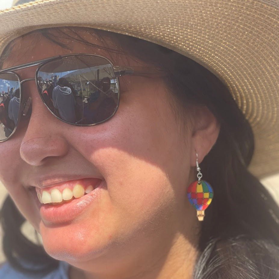 Rainbow Hot Air Balloon Wooden Dangle Earrings | Travel Jewelry