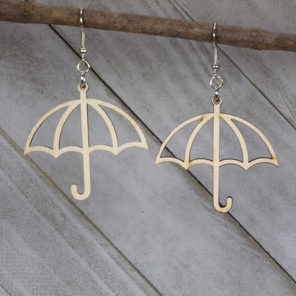 Rainy Day Umbrella Wooden Dangle Earrings | Weather Jewelry