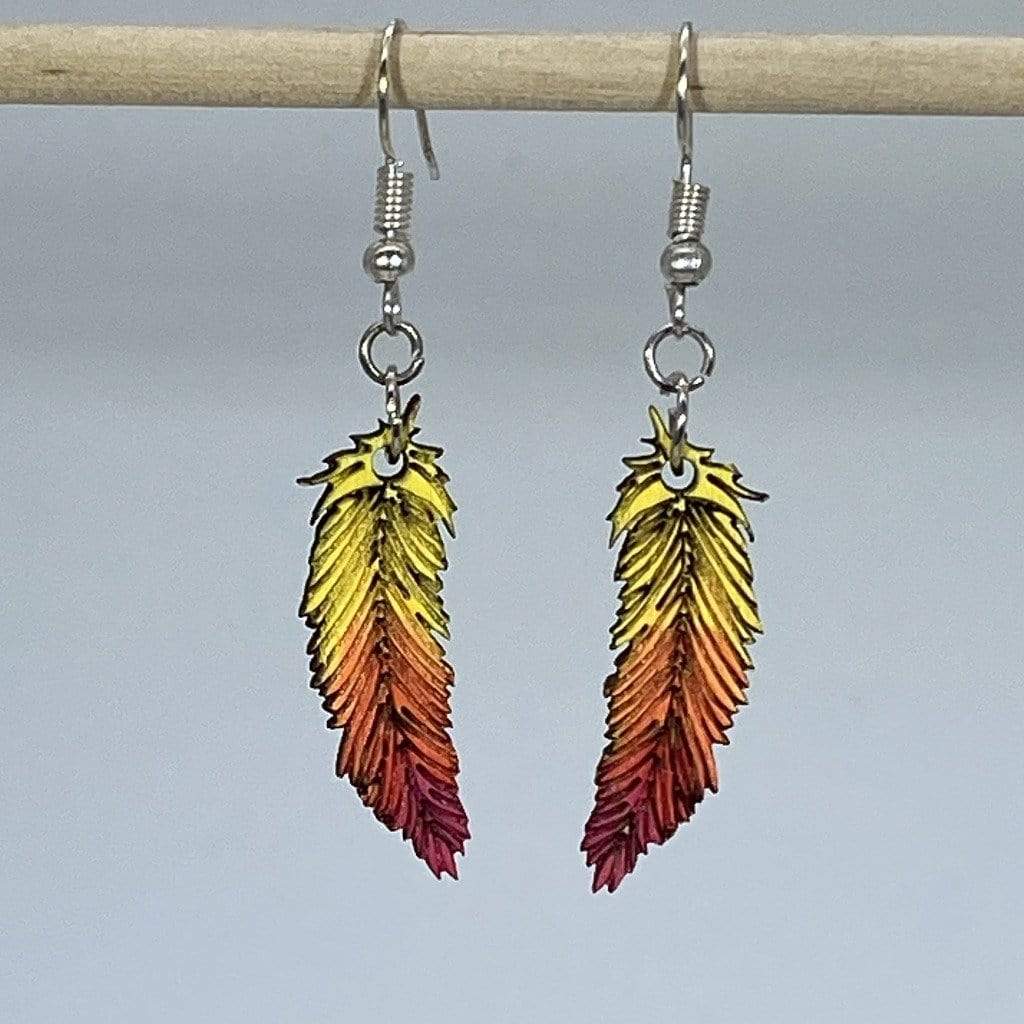 Feather Wooden Earrings | Red Yellow Boho Jewelry