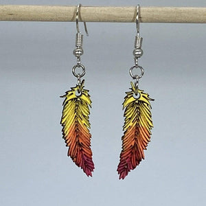 Feather Wooden Earrings | Red Yellow Boho Jewelry